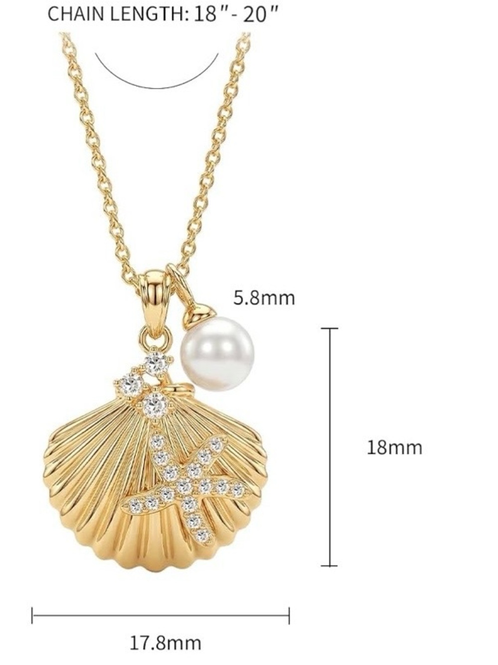 Anthropologie Gold Shell Pendant Necklace with Pearl & Crystal Starfish - Picture 2 of 6